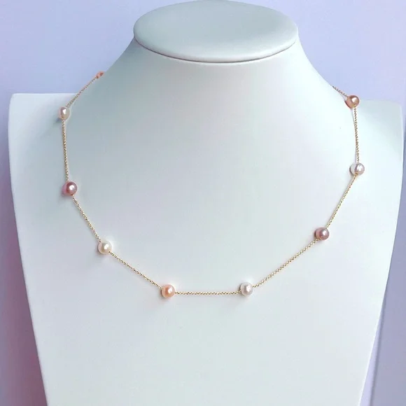 Black Friday Sale No 5 Handmade 14KGP Candy Color Freshwater Pearl Necklace - Picture 1 of 10